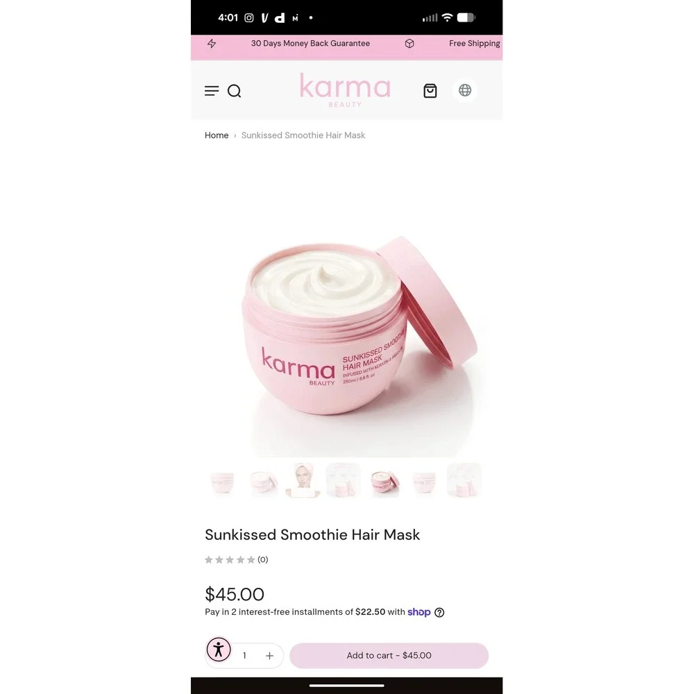 NEW Karma Beauty Sunkissed Smoothie Hair Mask Keratin Argan Oil 8.8oz sealed